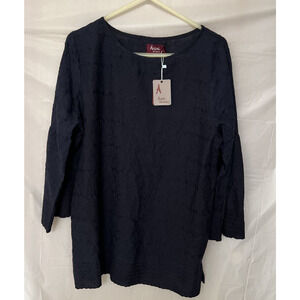 Avani del Amour Womens Floral Embroidery Tunic Top 3/4 Sleeve Size XL Nwt
